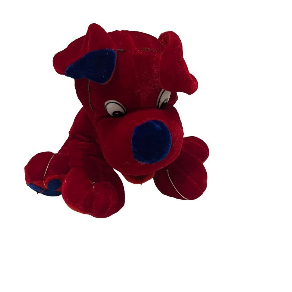 Kellytoy Red Blue Velvet Puppy Dog 8" Plush Stuffed Animal Toy Paw Print